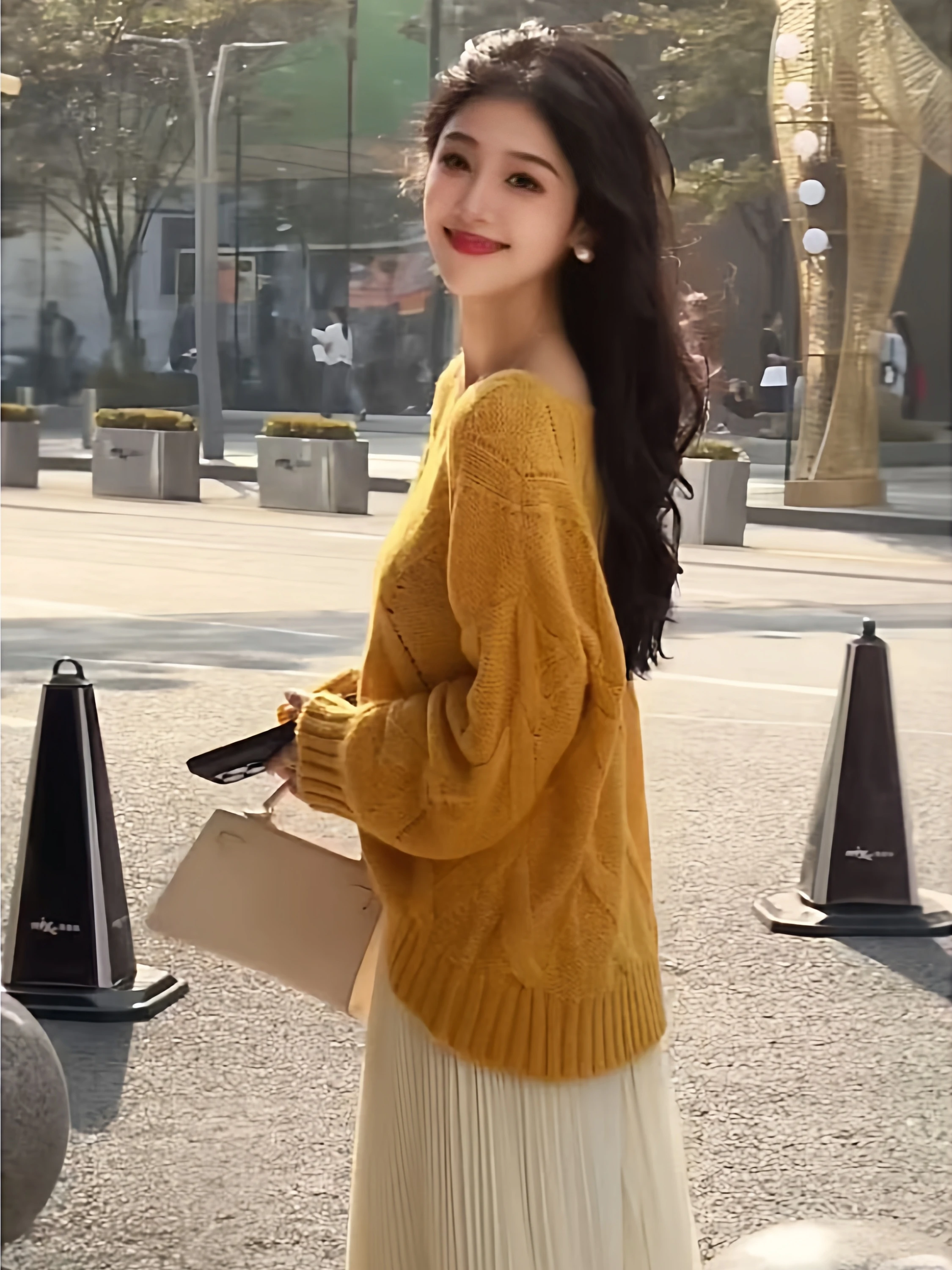 

plus Size Women's Knitted V-Neck Top And Skirt Set Spring Fashion Atmosphere Beautiful Two-Piece Suit Korean Style Casual Dat...