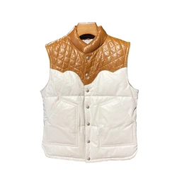 Winter New Genuine Leather Waistcoat Oil Wax Cowhide Sleeveless Jacket Men Women Down Vests