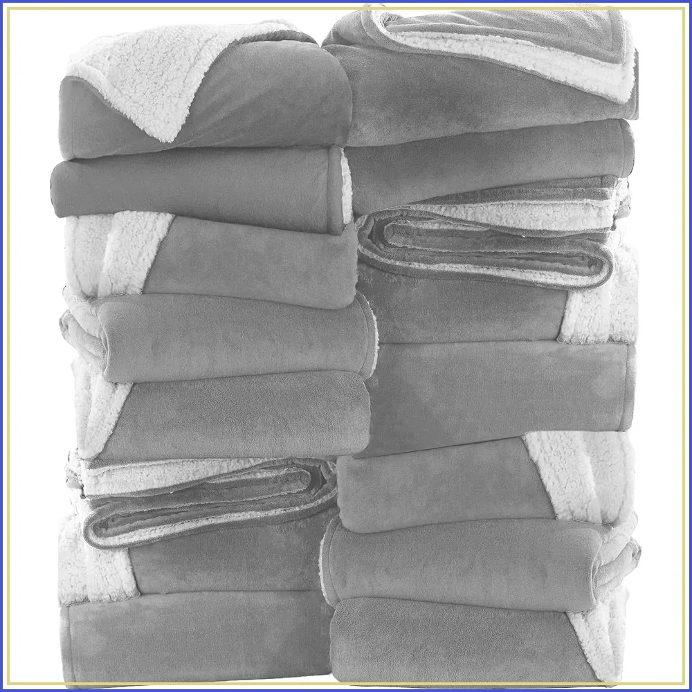 16 Pack Sherpa Throw Blankets 50x60 Silver Grey Bulk Soft Warm Cozy for Bed Couch Travel