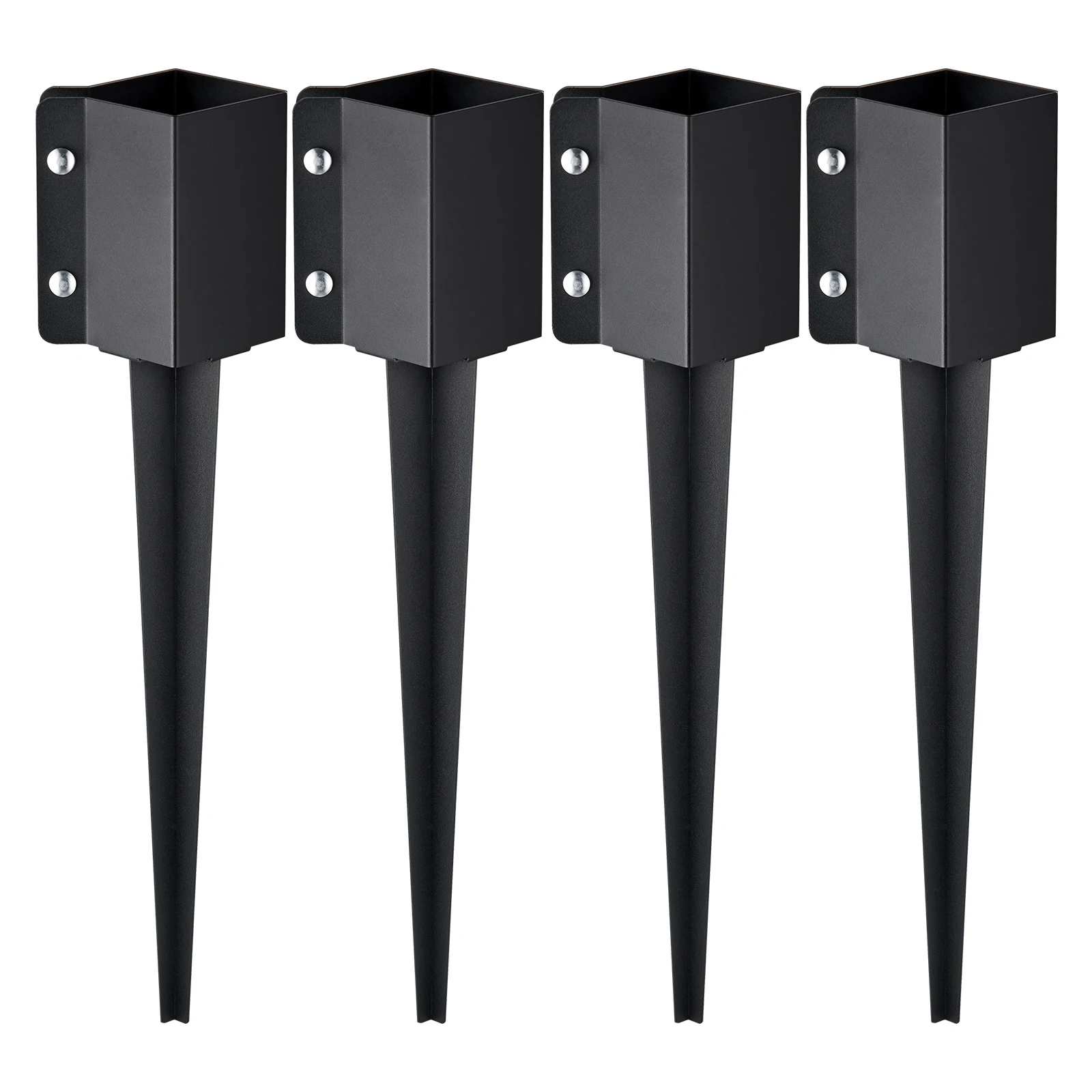 VEVOR Fence Post Anchor Ground Spike 4 Pack 24 x 4 x 4 In Outer Diameter (Inner Diameter 3.5 x3.5 In) Metal Black Powder Coated