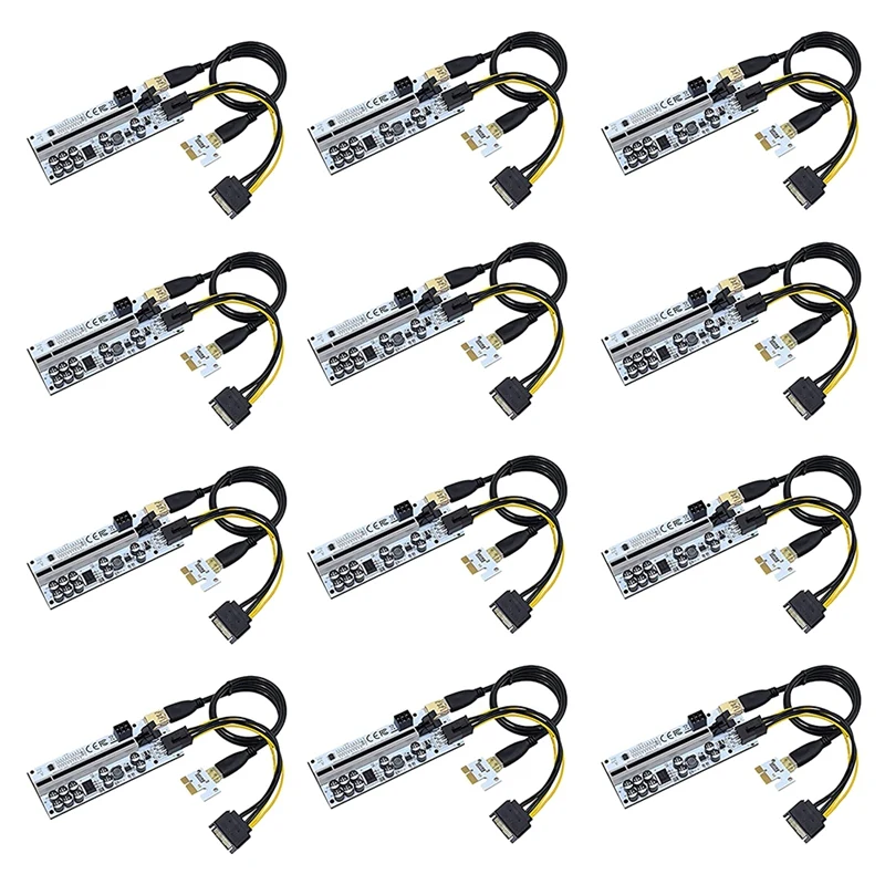 VER012 MAX PCI-E Riser Card PCI-E 1X To 16X Graphics Riser Card With 10 Solid Capacitors/LED Light For BTC Mining