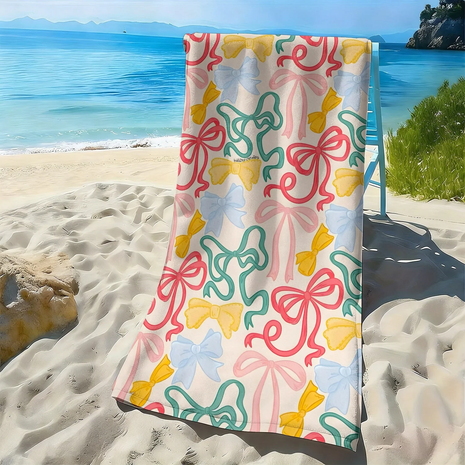 

Colorful pattern of cartoon bow tie polyester microfiber beach towel is highly absorbent suitable for swimming and beach outings