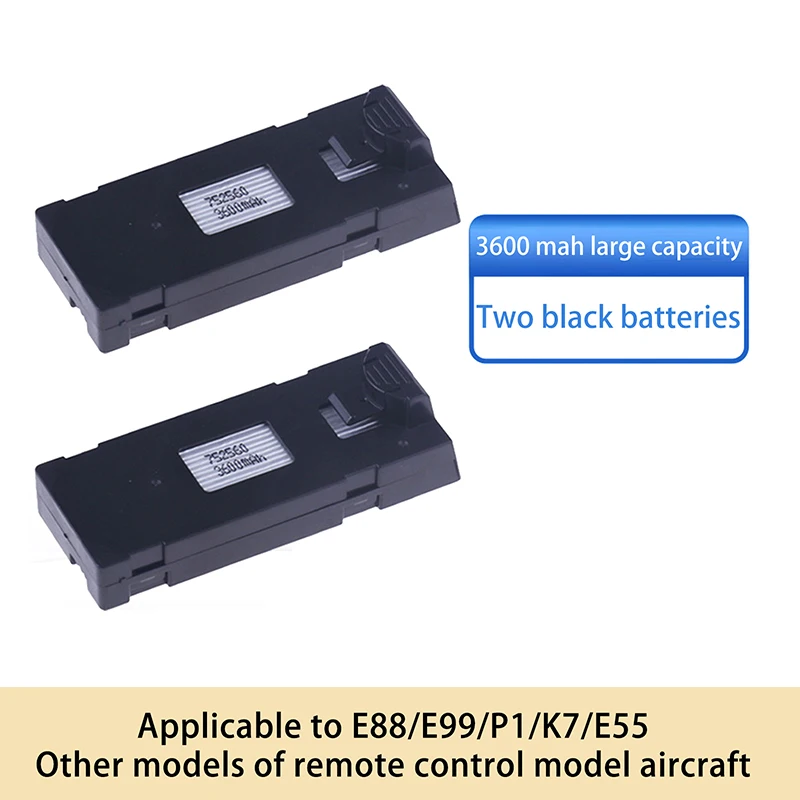 Batterie de remplacement UAV stable pour importateur RC, E88 E88PRO E88MAX EfruitE99 E99PRO erian P5PRO K3 l's P8, 3.7V, 3600mAh, 1PC