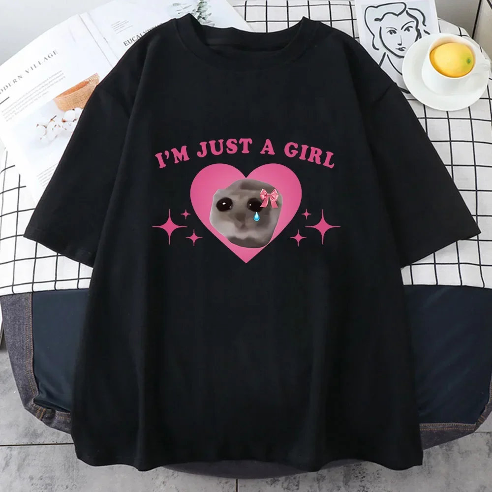 Sad Hamster Tshirt I'm Just A Girl Cartoon Printing Tee-shirt Casual Short Sleeve Summer Tshirts High Quality Girls Tees