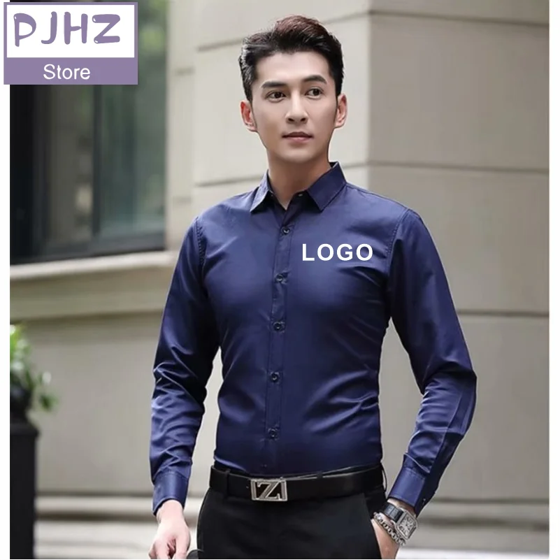 Men\'s Long Sleeve Business Shirt Quick Dry Breathable Work Shirt Custom Degisn Company Logo Print Embroidery