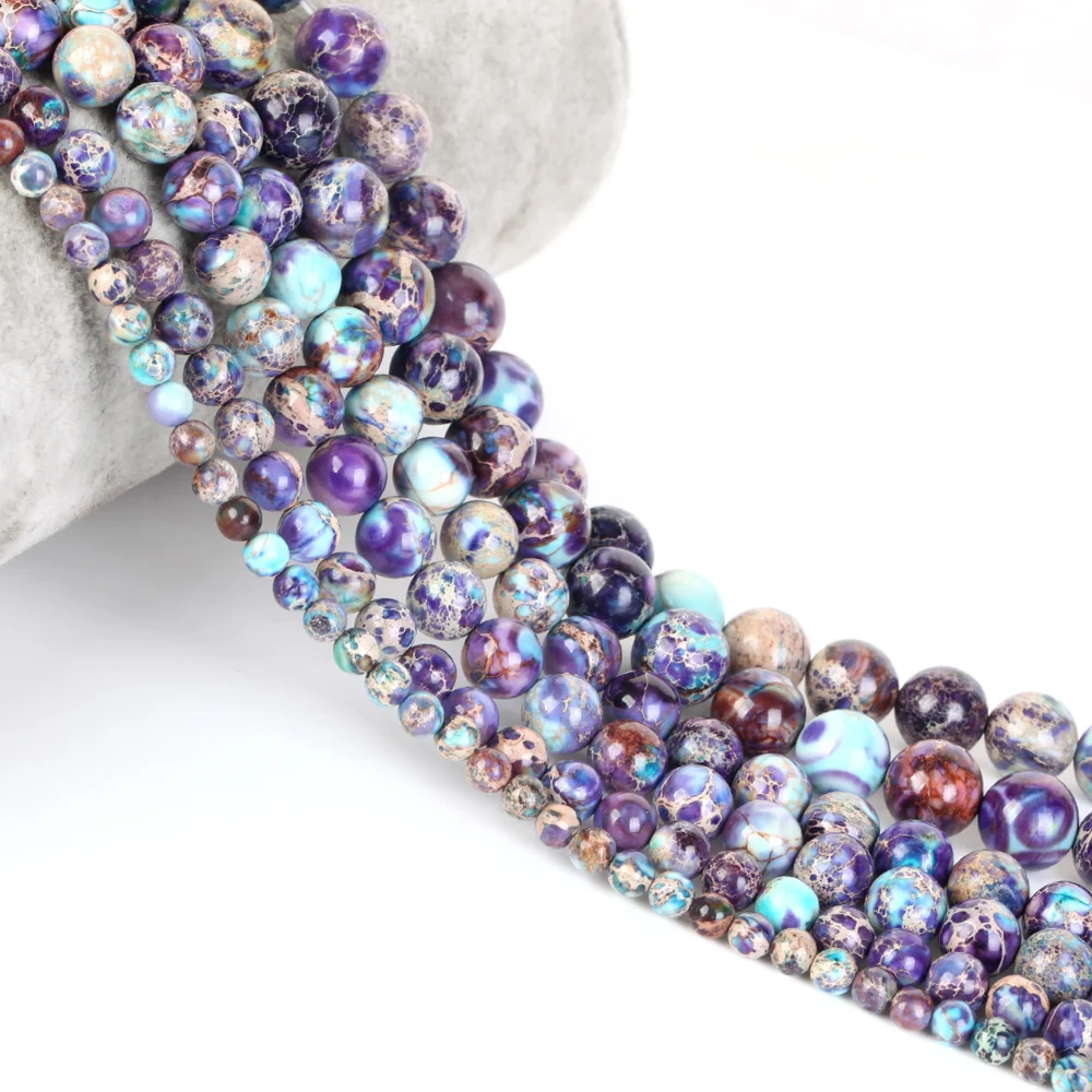 4mm-12mm Natural Purple Blue Sea Sediment Jasper Round Beads for Jewelry Making Diy Bracelets Necklace 15\