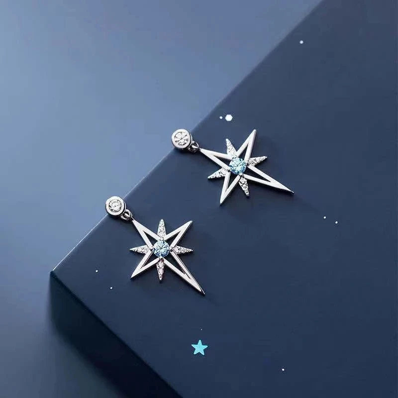 S925 Cubic Zirconia Octagonal Star Earring Fashion Star Earrings for Women Korea Silver Jewelry Wedding Jewelry Accessories