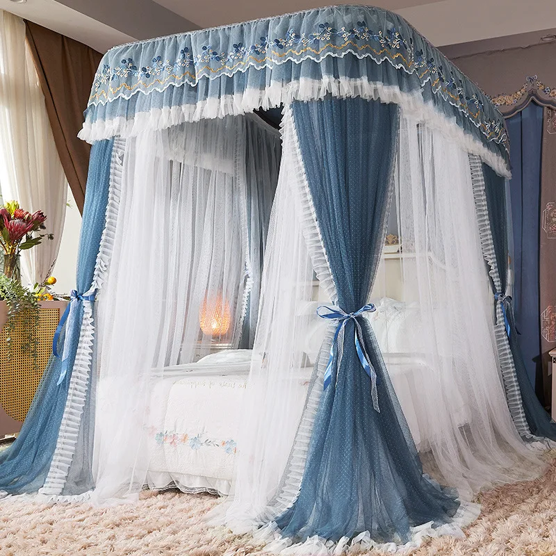 New Princess Mosquito Net 2 Layer Palace Lace Bed U Type Rail Canopy for Girls Room with Aluminium  Alloy Frame