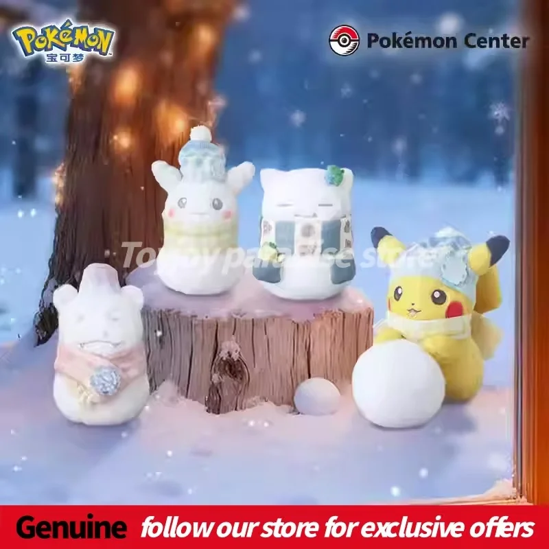 

Genuine PokéMon Let'S Make A Snowman Series Pikachu Plush Toy Snowman Knitted Hat Scarf Holding Snowball Gift For Anime Fans