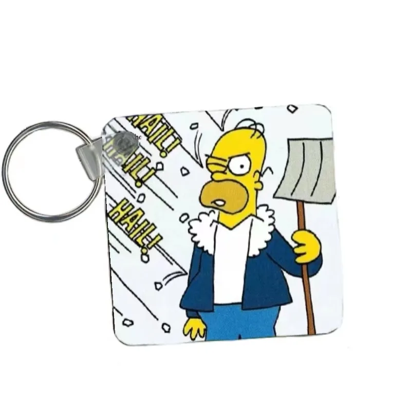 Simpsons Homer Creative Key Ring Double-Sided Printing Stainless Steel Keychain Pendant Key Chain Accessories Fashion Gifts New