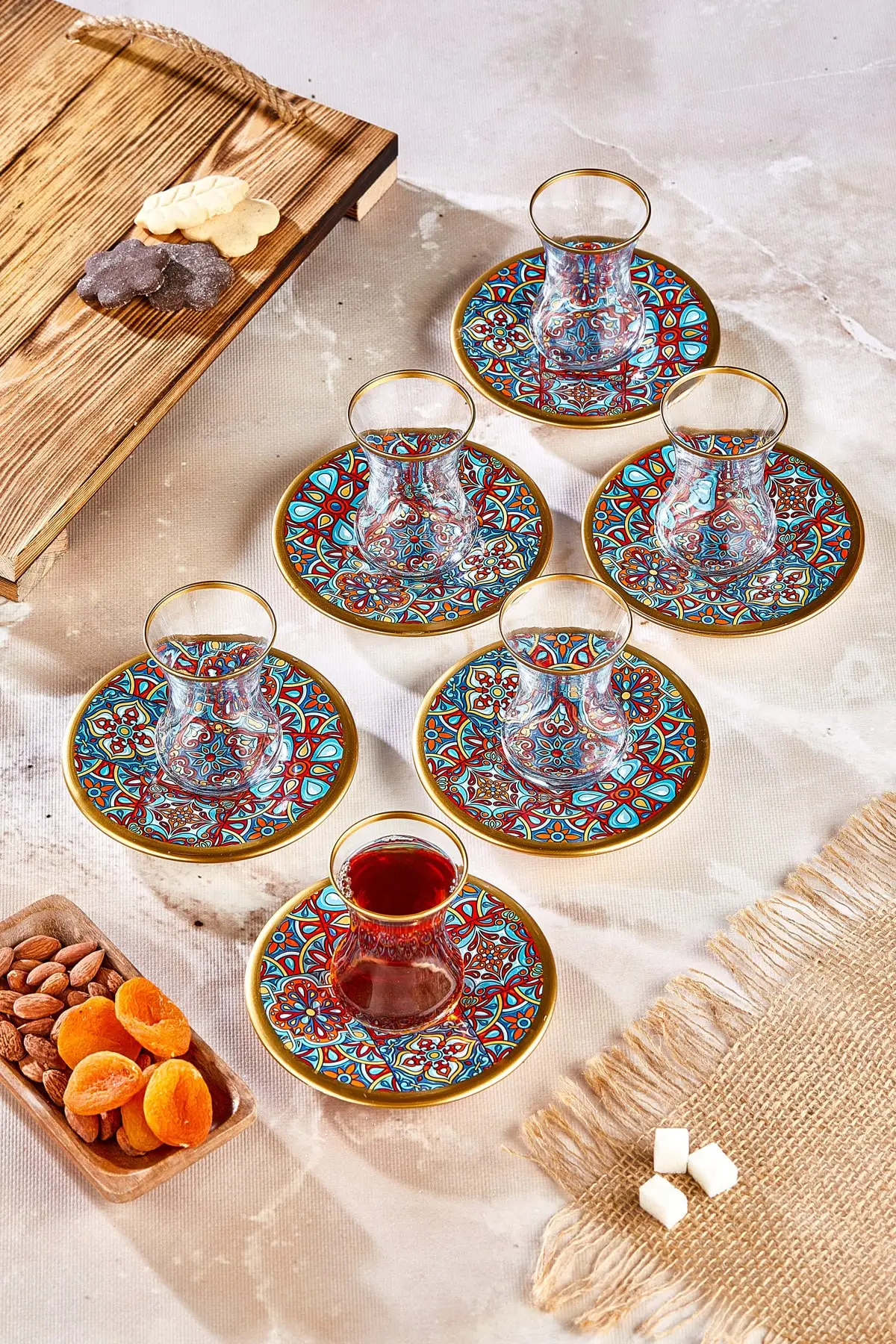 

Uras Decorated 12 Piece Tea Cup Kit Set Turkish Tea Cup Glass Cup