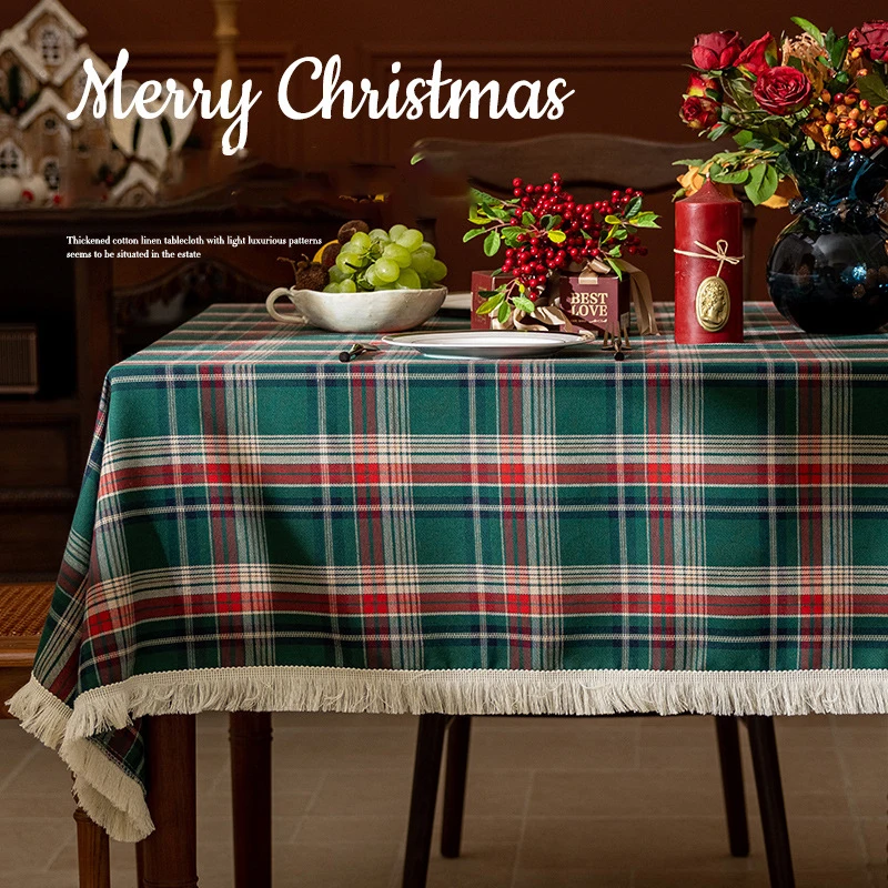 Buffalo Checked Tassel Tablecloth Rectangle Plaid Polyester Table Covers Holiday Picnic Kitchen Dining Room Christmas Decoration