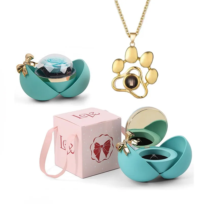 

100 Languages I Love You Heart Copper Dog Claws Necklace And Bowknot Globular Gift Box Christmas Romantic Mother Day Gifts