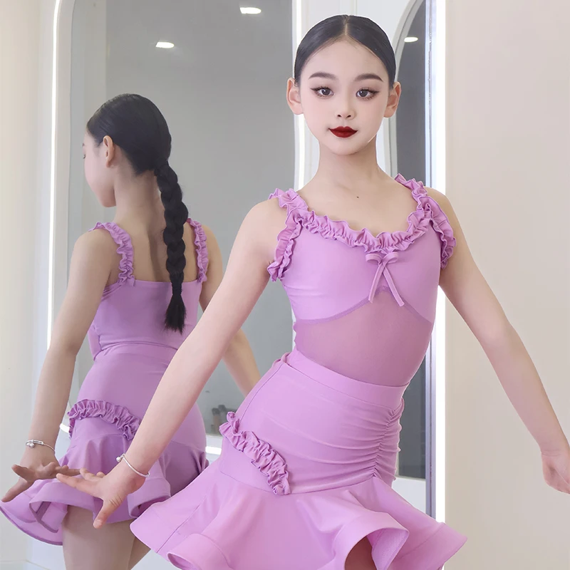 

Тренировочный костюм для латинских танцев, новый детский костюм для выступлений сальсы для девочек, платье для латинских танцев