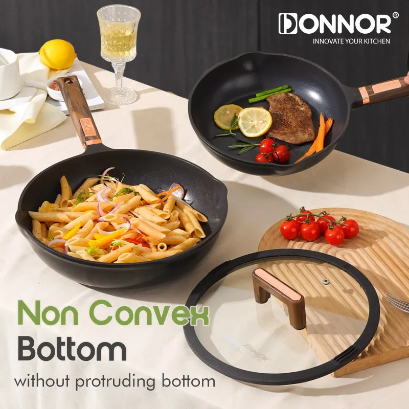 

DONNOR Frying Pan with Lid Non-Stick Wok Pan Anti Scald Handle Steak Cooking Egg Omelette Pan Use for Gas and Induction Cooker