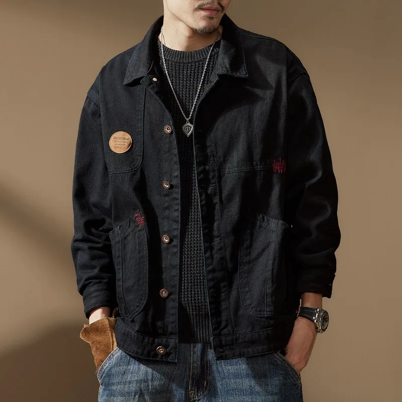 

Spring and Autumn Retro Washed Denim Jacket Men's Handsome Loose Working Casual Jacket