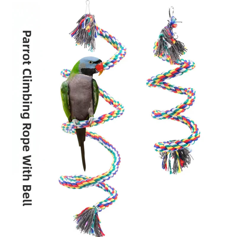 50/100/150/200cmParrot Bird Standing Toys Cotton Rope Colorful Toy Chew Perches for Bird Cage Standing Woven Bendable Rope