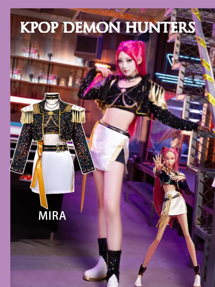 K-Pop Demon Hunters Rumi Zoey Mira Stage Performance Outfit Costume Cosplay con parrucca Ruolo Playi Suit per la festa di Halloween