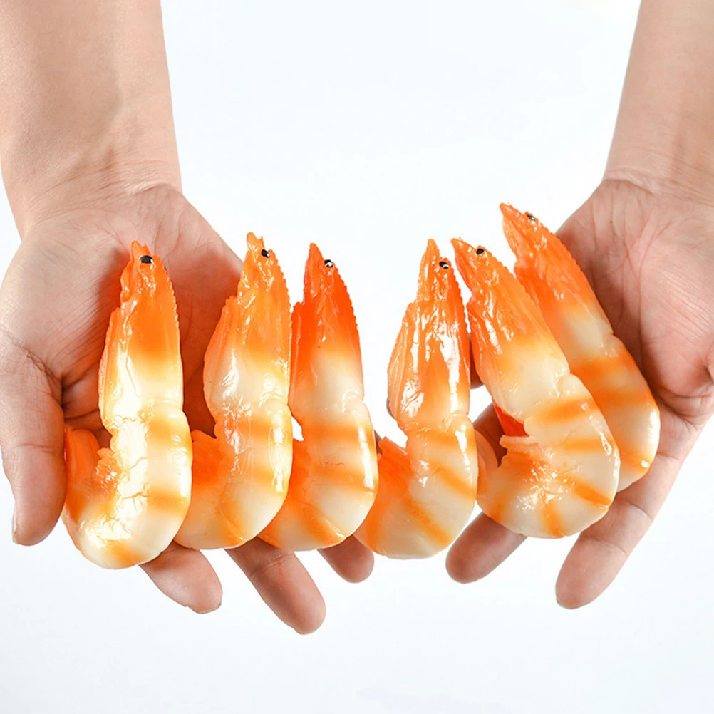 

3pcs Simulated Ice Realistic Fake Shrimp Decoration Lifelike Cooked Seafood Model Plastic Food Prop for Photography Shrimp