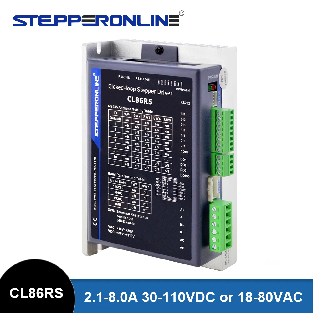 STEPPERONLINE Modbus RS485 Nema34 Closed Loop Stepper Motor Driver 2.1-8.0A 30-110VDC or 18-80VAC for Nema 34 Step Motor