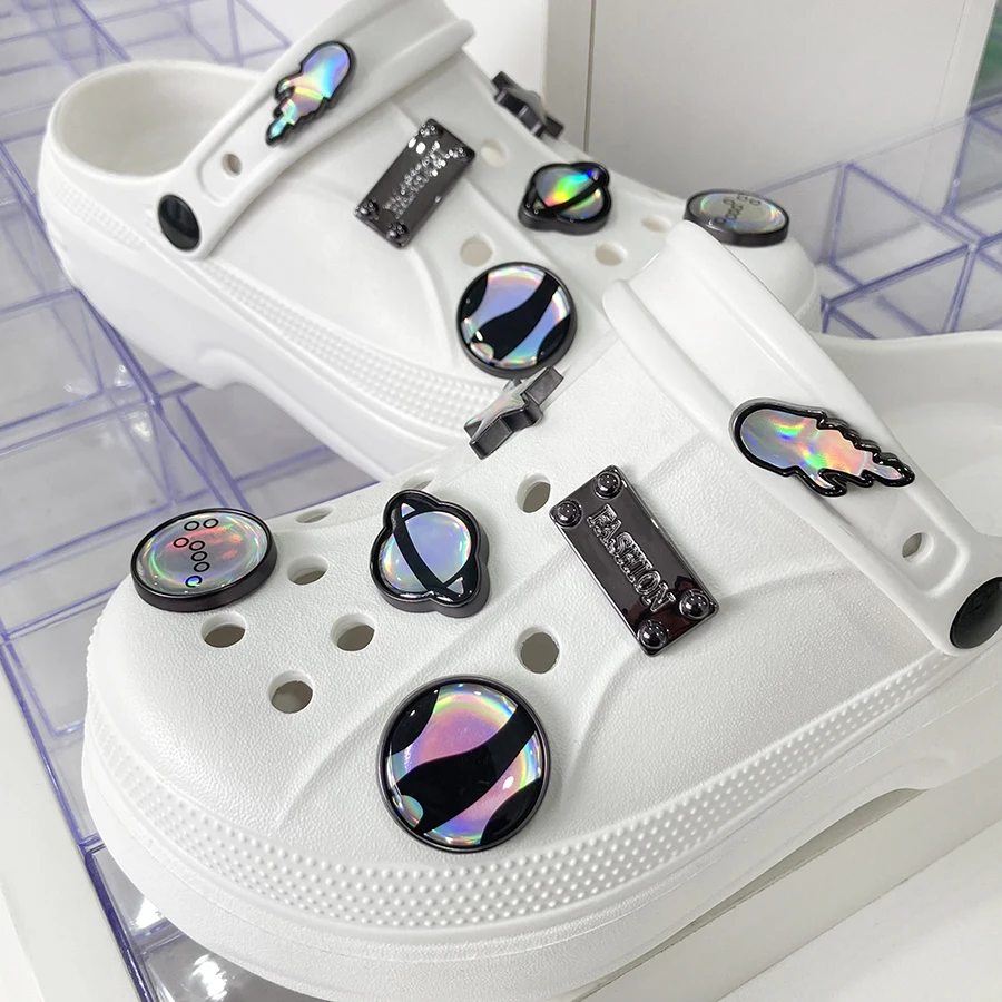 

12pcs Laser Planet Stars Fashion Shoes Decoration Detachable Charms Suitable For Clogs Sandals Bogg Bag Hat Party Gift Idea