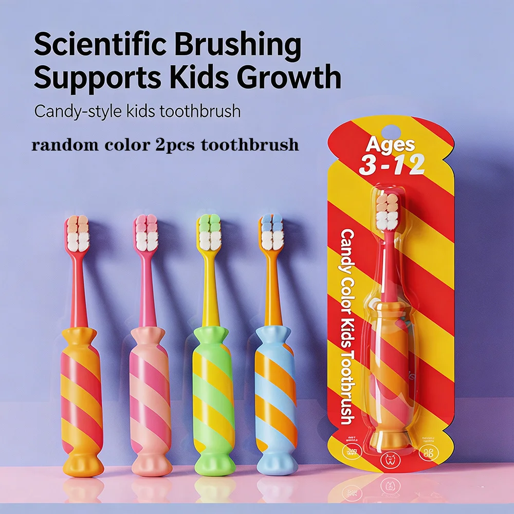 2Pcs Random Candy Color Kids Toothbrush Soft Bristle Toddler Oral Cleaning Toothbrush
