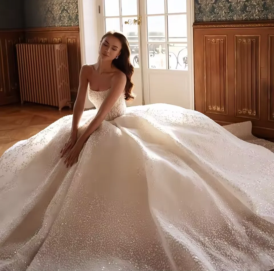 ZF Customzied  Gorgeous  Detachable Sleeves Wedding Dress For Women Lace Appliques Bridal Gown Strapless Vestido De Novia