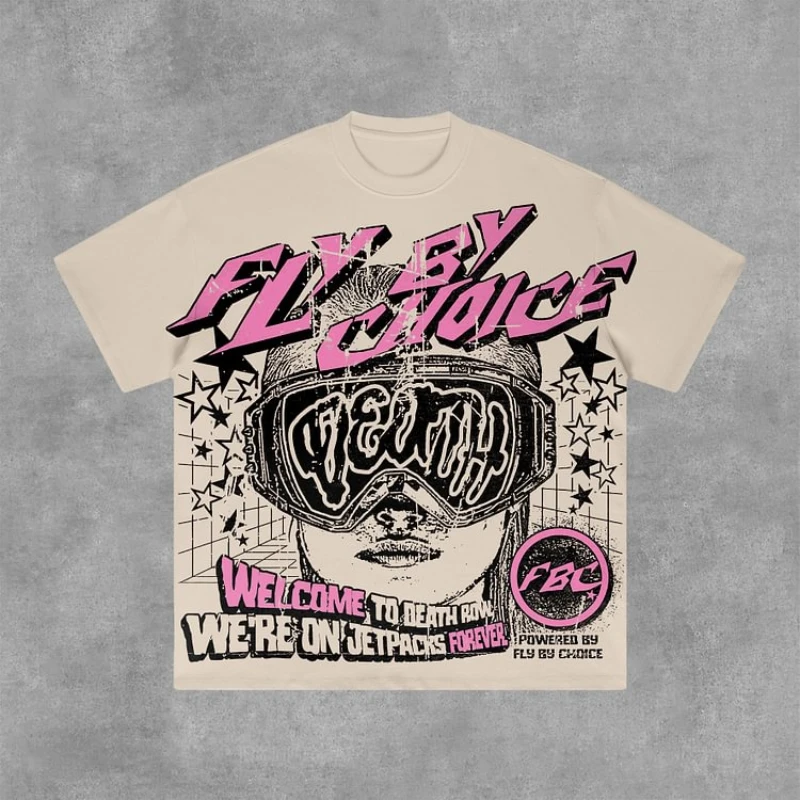 Vintage Fly By Choice Death Graphic Cotton Short Sleeve T-Shirt Men Y2K Short Sleeves Oversize Tshirt Streetwear Women Tops