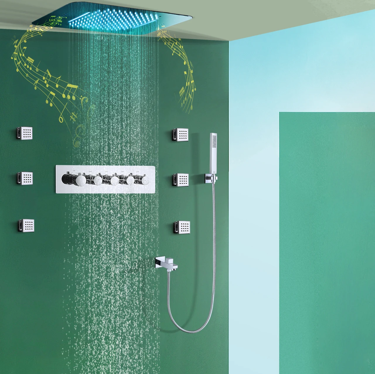 Rain Shower Concealed Bathtub Shower System Hand Shower Set Bathroom Chrome Plated Overhead Shower Set System