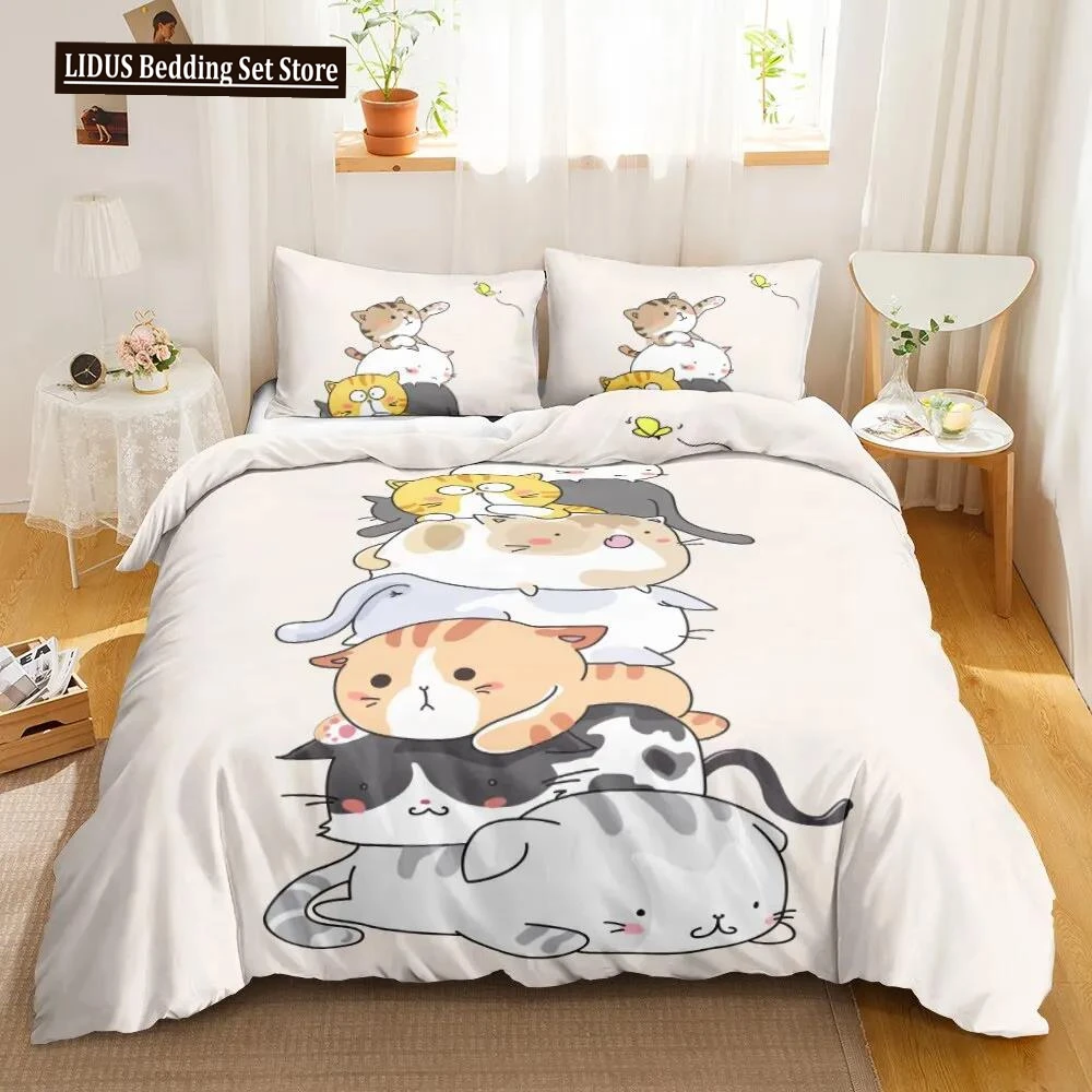 

Cat Duvet Cover Set Digital Different Color Cartoon Cute Cat Bedding Set Bedclothes Double Queen King Size Polyester Qulit Cover