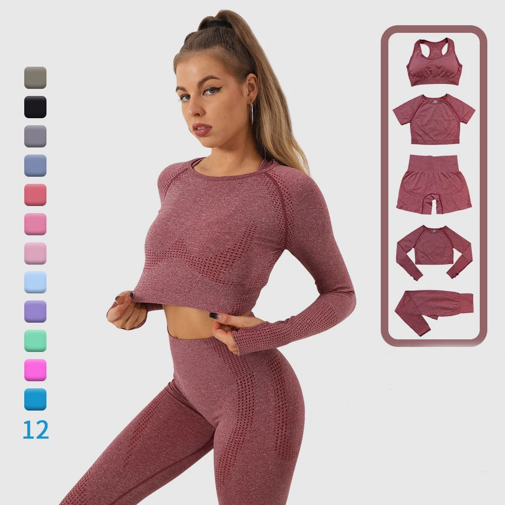 Five Pieces 12 colors Yoga Set Shorts Short-Sleeved Long Sleeve Top Leggings Bra Set Women Fitness Workout Sportswear