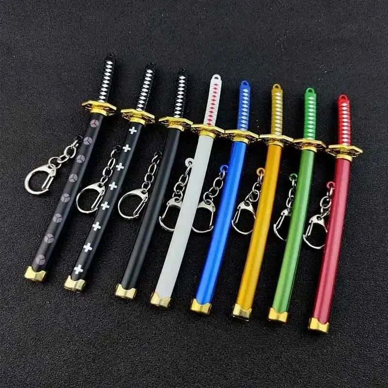 Mini Roronoa Zoro Samurai Sword Keychain Anime  Plastics Scabbard Key Chain Ring Katana Buckle for Men Cosplay Toy Gift