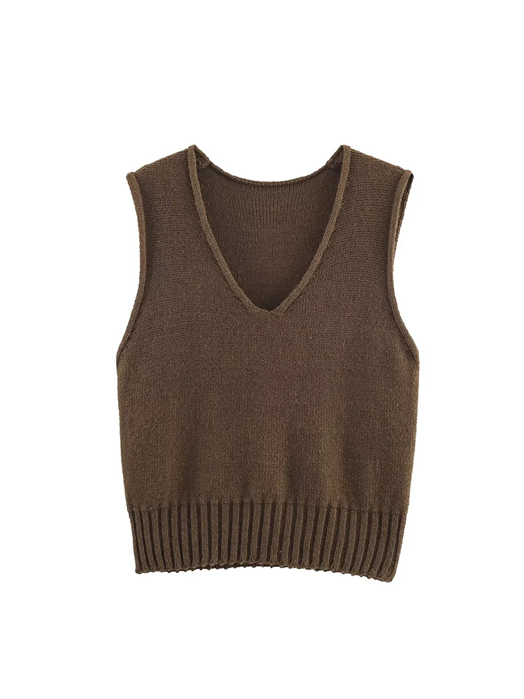 

European style new women's clothing, fashionable, versatile, elegant, simple, slimming sleeveless V-neck solid color vest.