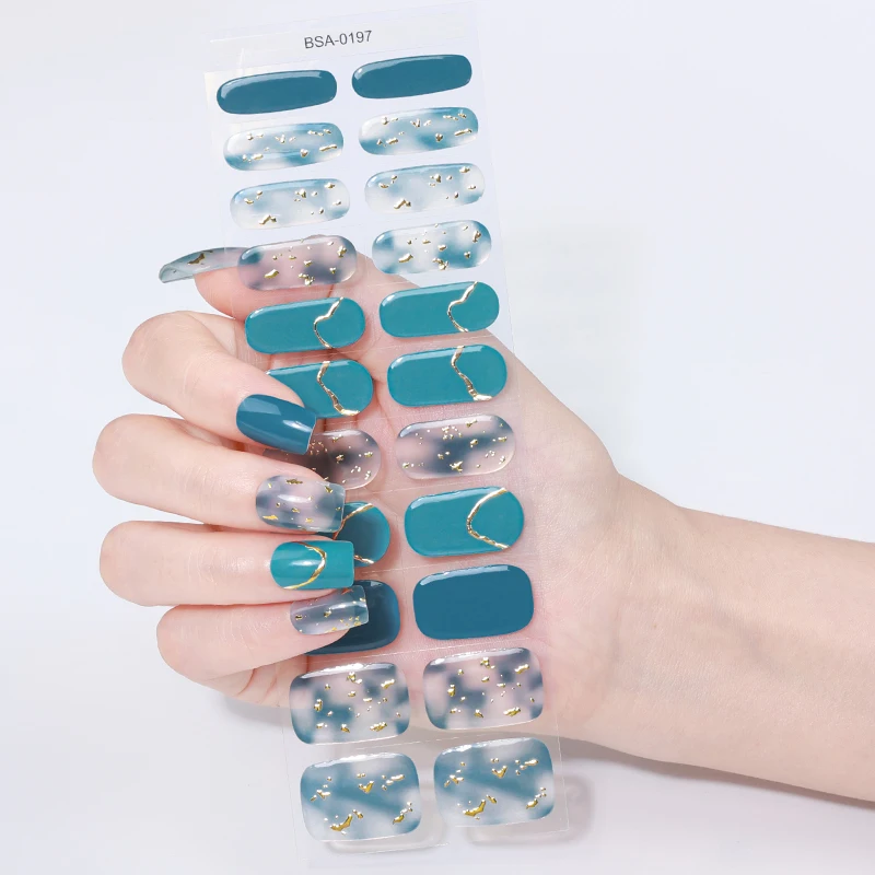 22Tips Gradient Marble UV-Free Gel Nail Stickers Shining Starry Sky Full Cover Gel Polish Nail Strips DIY Manicure Decoration