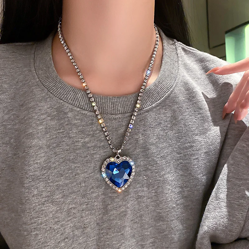 Titanic Heart of The Ocean Blue Heart Pendant Necklace Women Jewelry Set