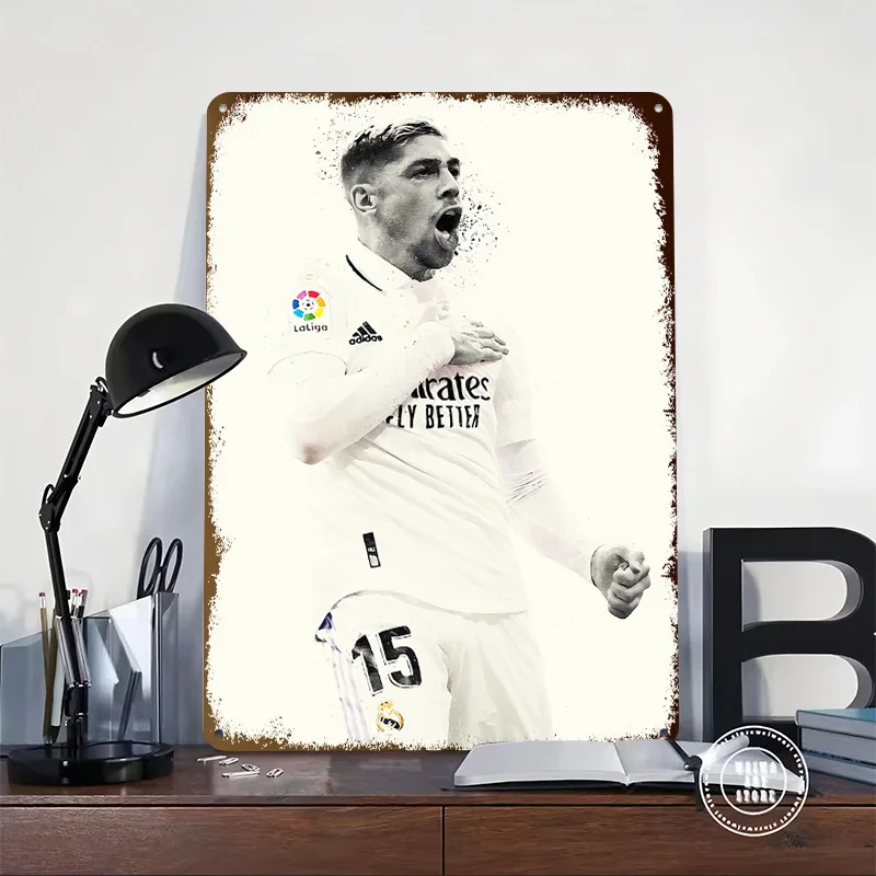 Federico Valverde 3D Printed Texture Poster Personalized Wall Art Retro Metal Tin Signs for Room Accessories Vintage Decoration