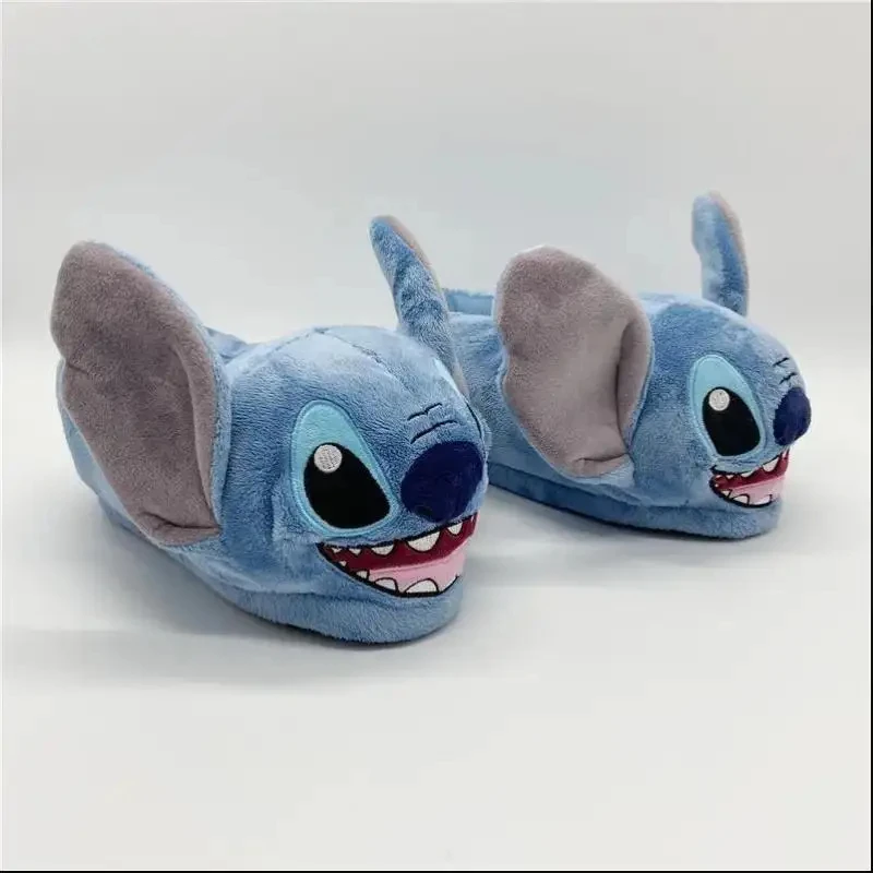 Kawaii Miniso Stitch Anime Cartoon Plush Home Slippers Winter Blue Keep Warm Doll Dormitory Indoor Baotou Cotton Shoes Wholesale