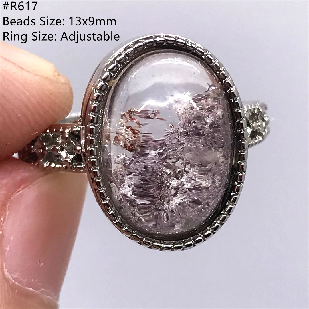 Natural Ghost Phantom Quartz Ring Jewelry For Woman Lady Man Gift Healing Crystal Silver Garden Oval Beads Adjustable Ring AAAAA