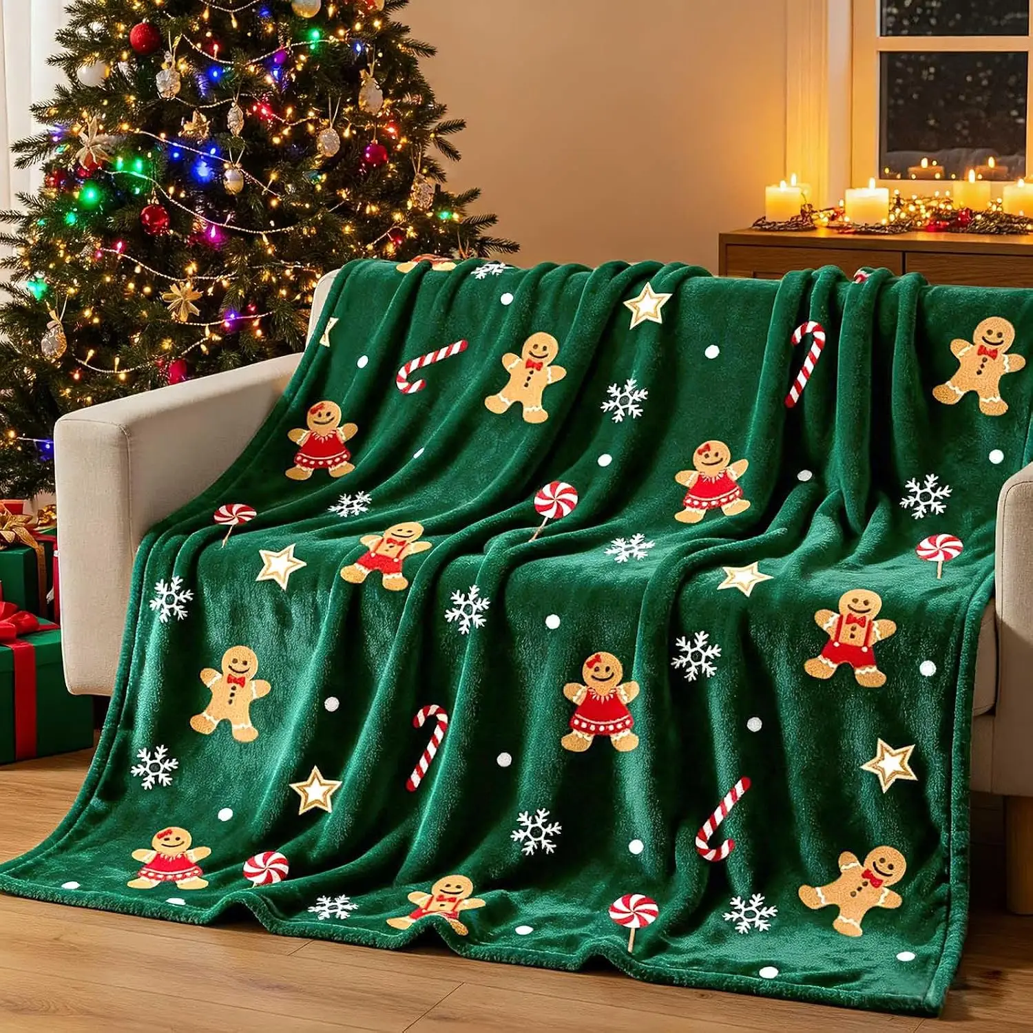 Christmas Throw Blanket 50 X 60 Inches Soft Cute Gingerbread-Man Christmas Blanket for Couch Sofa Bed Cozy Warm Winter Xmas