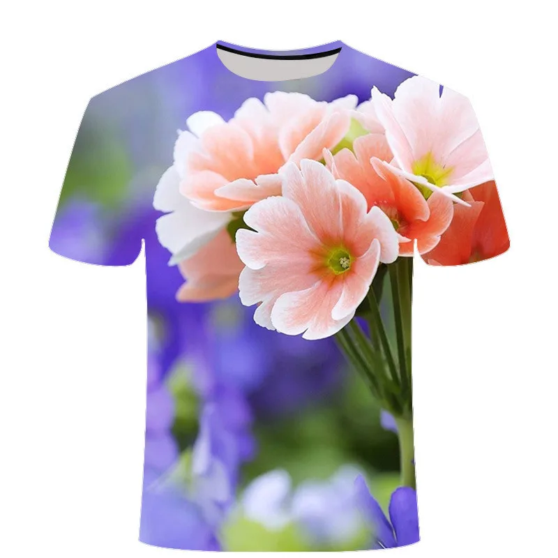 Big Size 3D Flower Print Men\'s Casual T-Shirts Large Size Short Sleeve Street Tops 6XL Oversized Rose Floral Printed Loose Tees