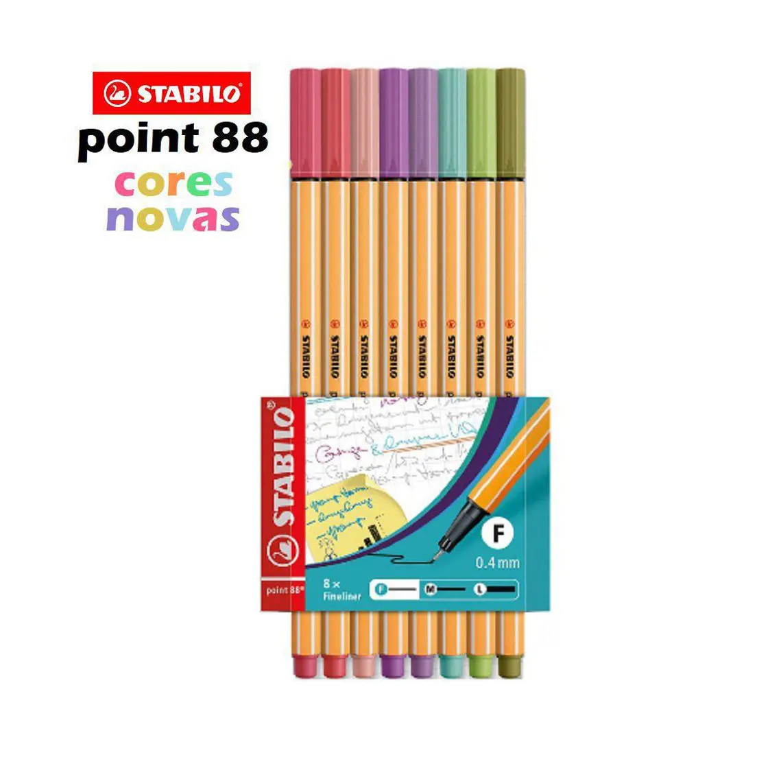 Kit 8 Caneta Stabilo Point 88 Cores Novas Fineline Ponta Fina