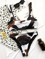 Cow Print Bikini High Waist Tankini Cute Swimsuit Women Trend Two Piece Swim Suit Bathing Swimwear Beach Outfit Bikinis Biquinis