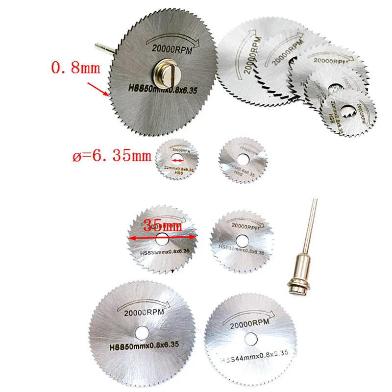 7pcs Mini Circular Saw Blade Set High Speed Steel Cutting Disc 1/8" Shank Dremel Rotary Tool Accessories for Wood Aluminium Cut