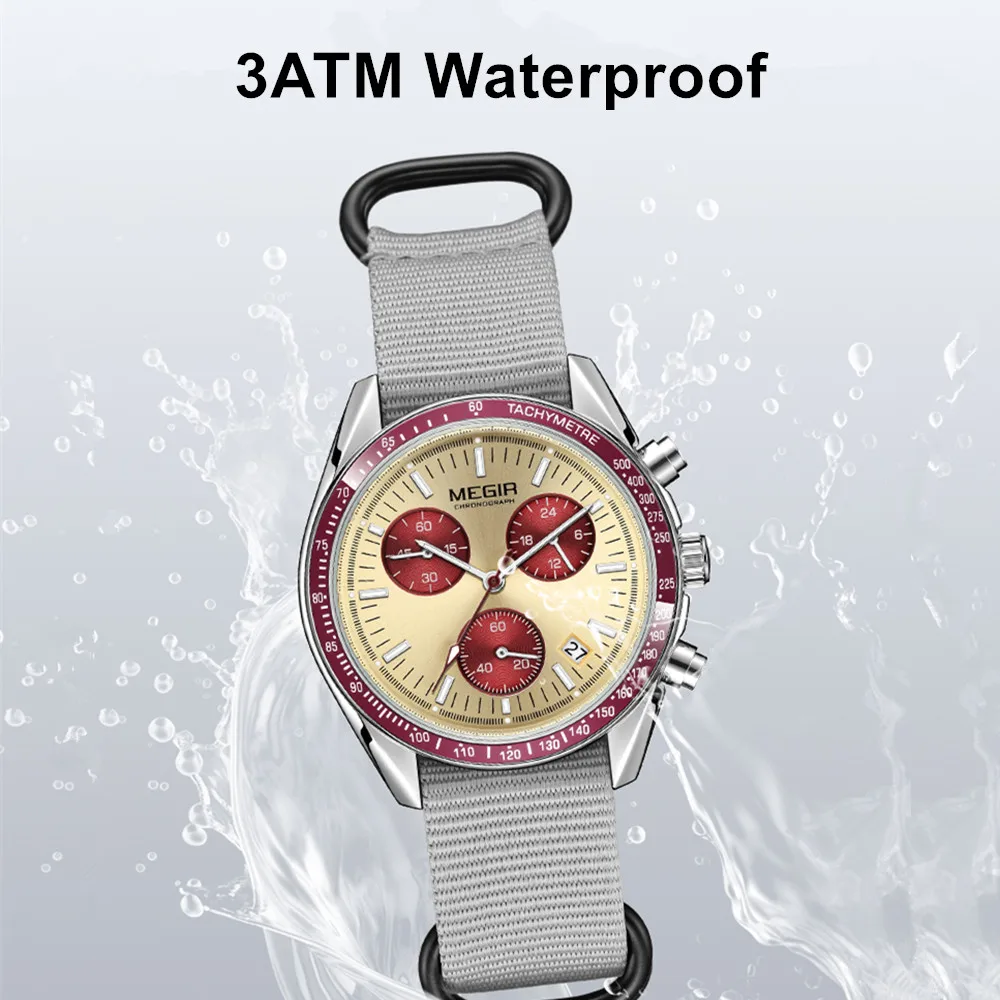 MEGIR كرونوغراف قماش حزام الرجال الرياضة ساعات كوارتز مقاوم للماء التقويم ساعة اليد عادية مع 24 ساعة Relogio Masculino #4