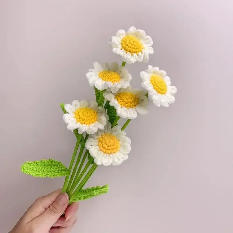 3pcs  Knitted Daisy Bouquet Decoration Yarn Fake Daisy Pink White Artificial Flowers for Table Centerpiece Party Flower Supplies