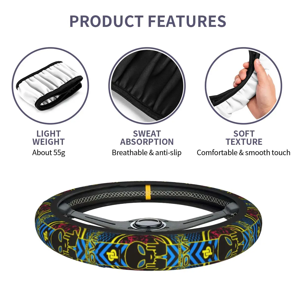 JuL C'est Pas Des Lols غطاء عجلة قيادة السيارة عجلة القيادة الغطاء الواقي Elastische اكسسوارات السيارات التصميم الداخلي #4