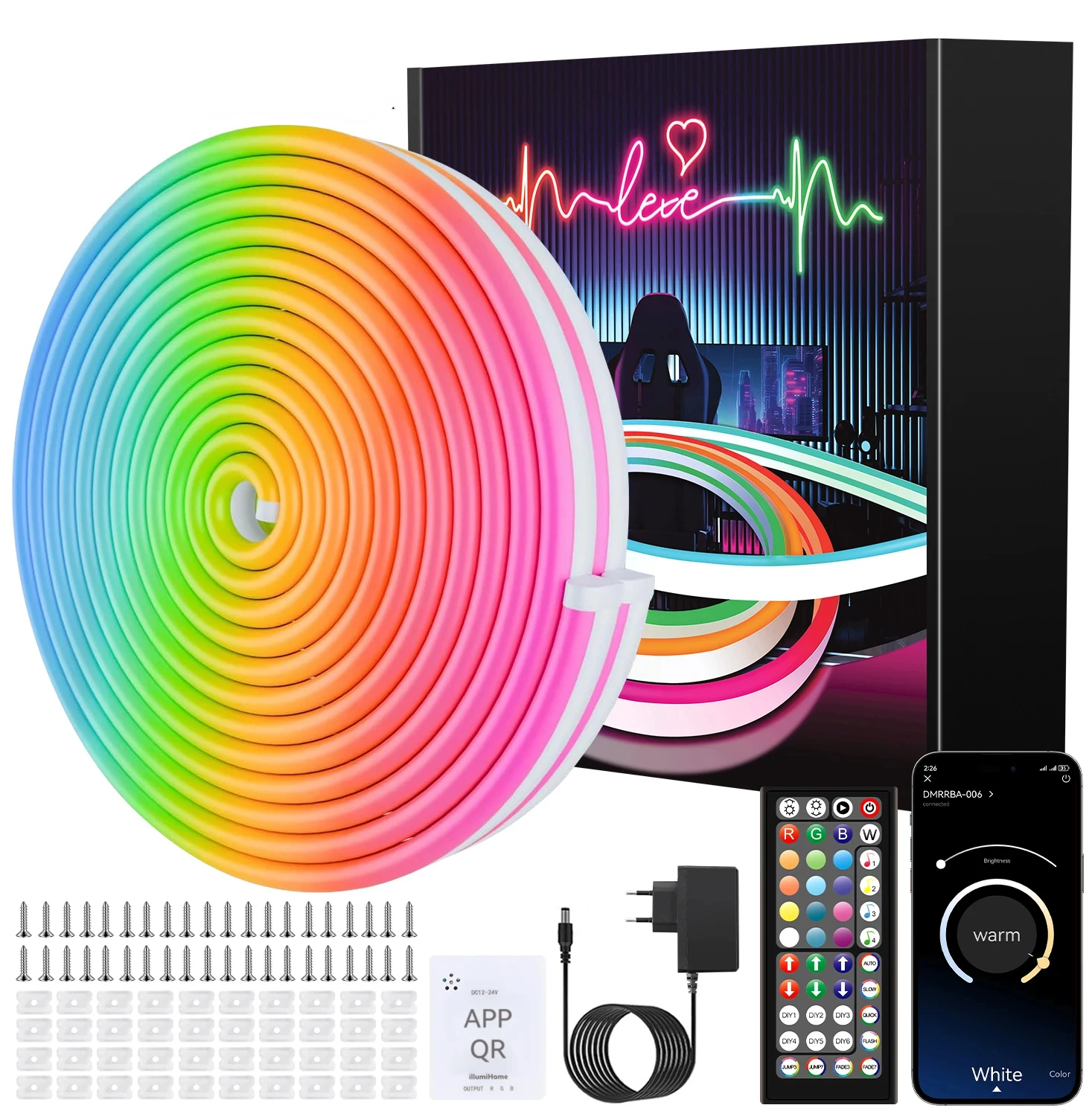 

40M/30M RGB LED Neon Rope Lights, Music Sync Control with App/Remote, Flexible Lamp Color Change, Waterproof for Indoor Outdoor