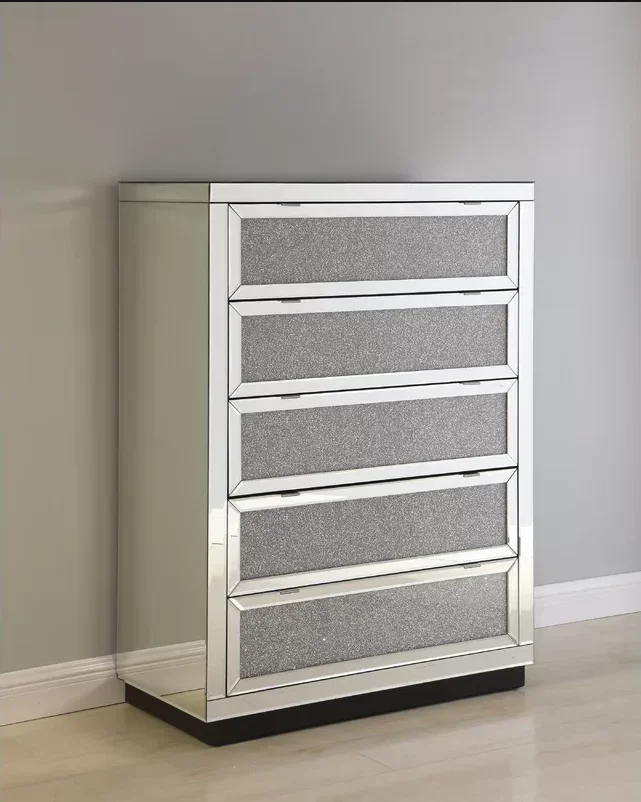 

z 2022 Living Room Furniture 6 Drawer Mirrored Cabinet Table Crushed Diamond Dresser With Wall Mirror For Bedroom