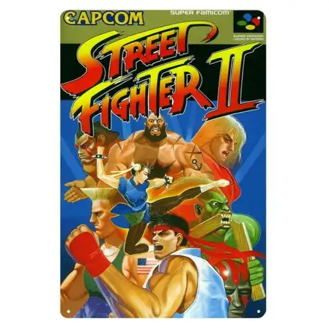 1p，Street Fighter 2 Retro Super Famicom Video Game Metal Poster -20x30cm ()