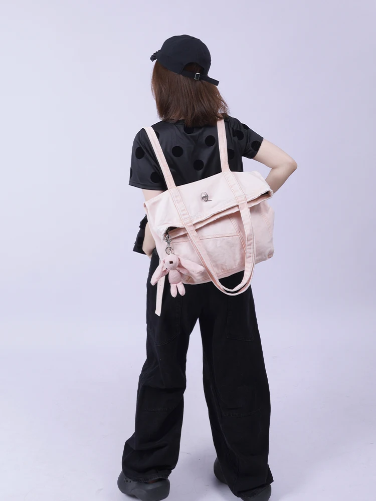 

Spice Girl washed wind meat pink shoulder bag, denim women's bag